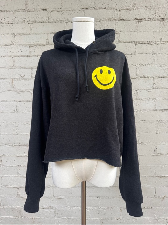 Aviator Nation Smiley 2 Relaxed Cropped Pullover Hoodie Black Size S - Picture 6 of 13